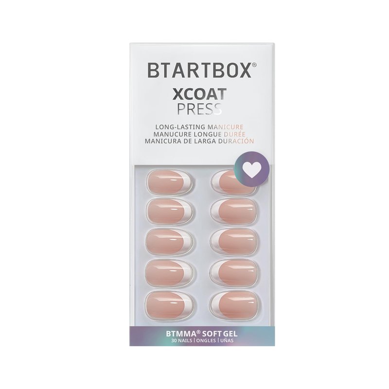 BTArtbox Press On Nails Short - Lamp-Curable Oval White French Tips Press On Nails with Glue for Women, Semi-Transparent Soft Gel Glue On Nails in 15 Sizes - 30 Stick On Nails Kit, Chic Twins