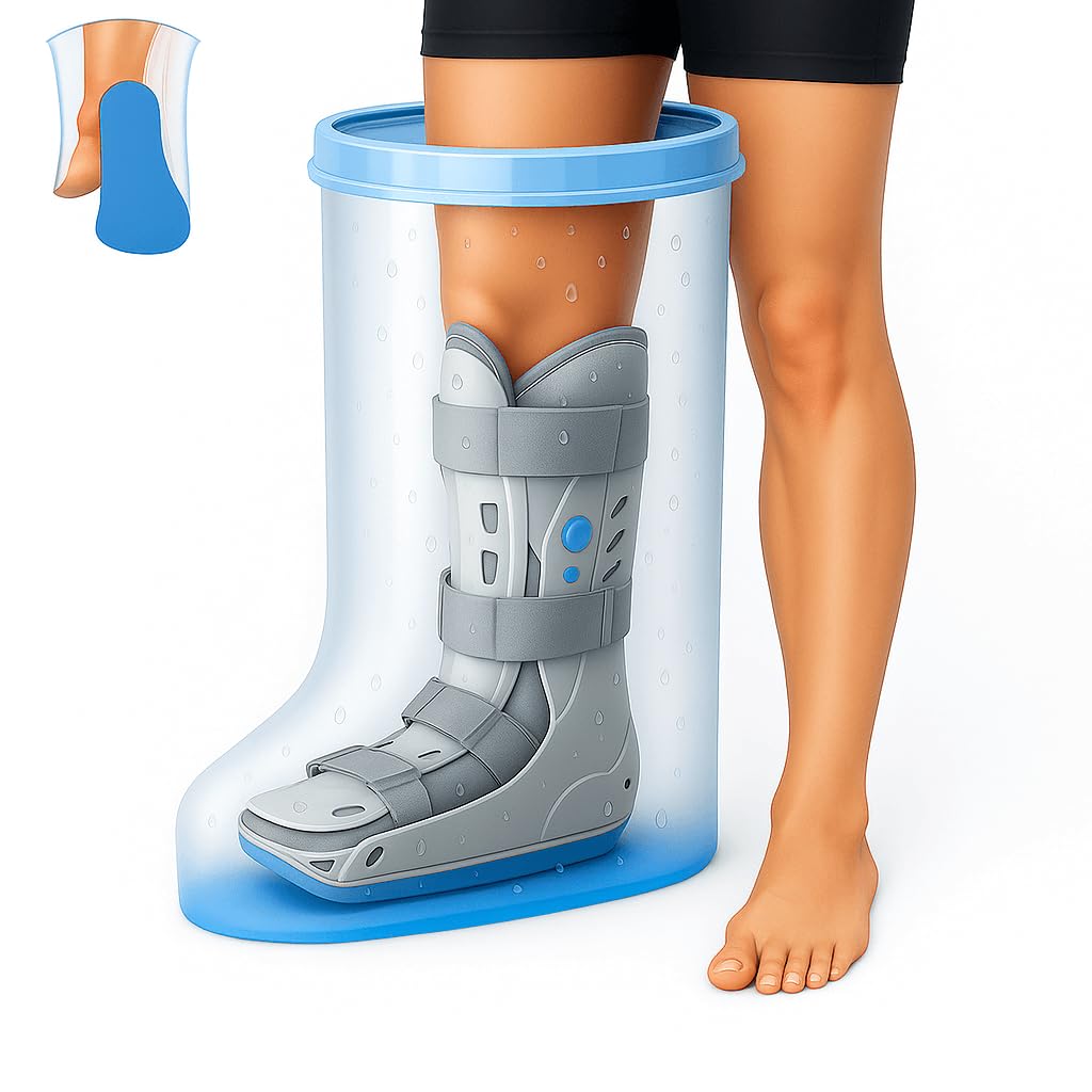 Fxdunjr Extra Wide Waterproof Leg Cast Cover for Shower with Non-Slip Bottom, Reusable Cast Protector for Walking Boot Surgery Bandage Wound, Shower Boot for Plus Size Adult [2026 Upgraded Reusable]