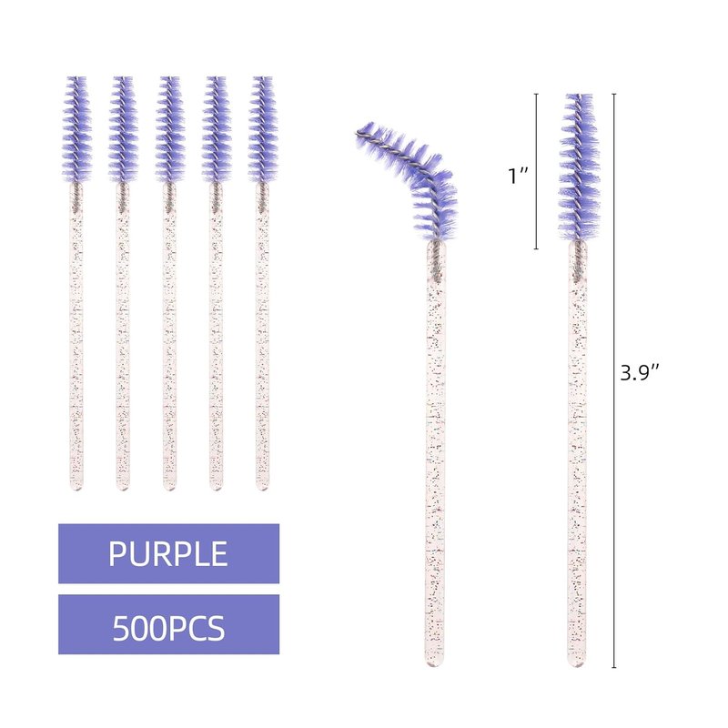 Disposable Mascara Wands - 500 Pcs Eyelash Brush Applicators with Colorful Handles | Purple