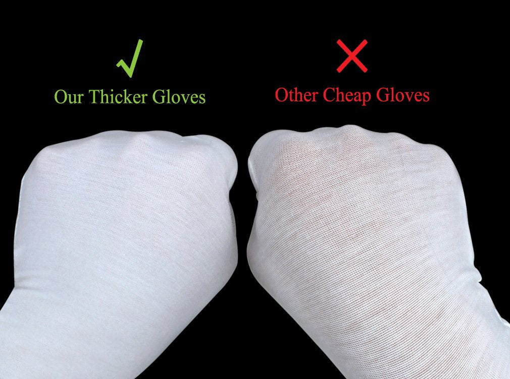 Amariver 12 Pairs White Cotton Gloves, 8.6'' Large Size Thicker and Resuable Soft Works Glove for Coin Jewelry Silver Inspection