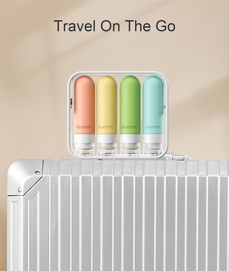 Quatish Travel Bottles - Leak Proof Silicone Toiletry Containers | TSA Approved, 3 oz, 4 Pack, Multi-Color