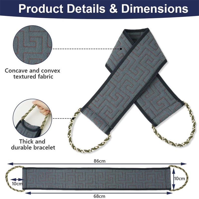 Exfoliating Back Scrubber for Shower, 34 Inches Back Scrubber with Handles, Double Sided Body Exfoliator Bath Tool, Exfoliating Washcloth to Scrub Your Body Deeply for Men & Women (Gray)