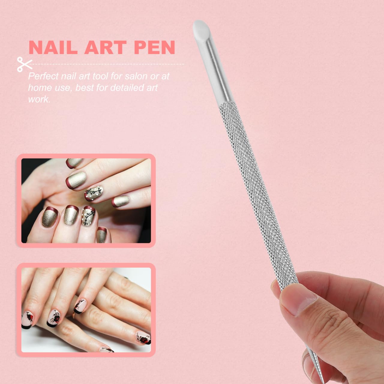TOVINANNA Cuticle Pusher Tool 2Pcs Stainless Steel Nail Polish Remover Manicure Tool with Ergonomic Non-Slip Handle for Precise Nail Cuticle Care, 4.76 Inch