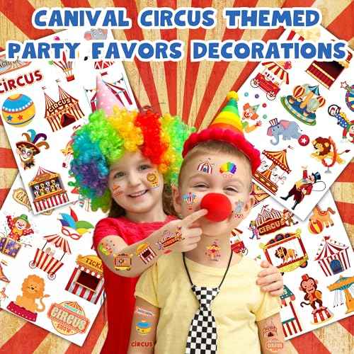 50 PCS Carnival Circus Temporary Tattoos for Kids, Circus Themed Tattoos for Birthday Party Supplies Funny Clown Tattoo Stickers for Kids Boys Girls Party Bag Filler