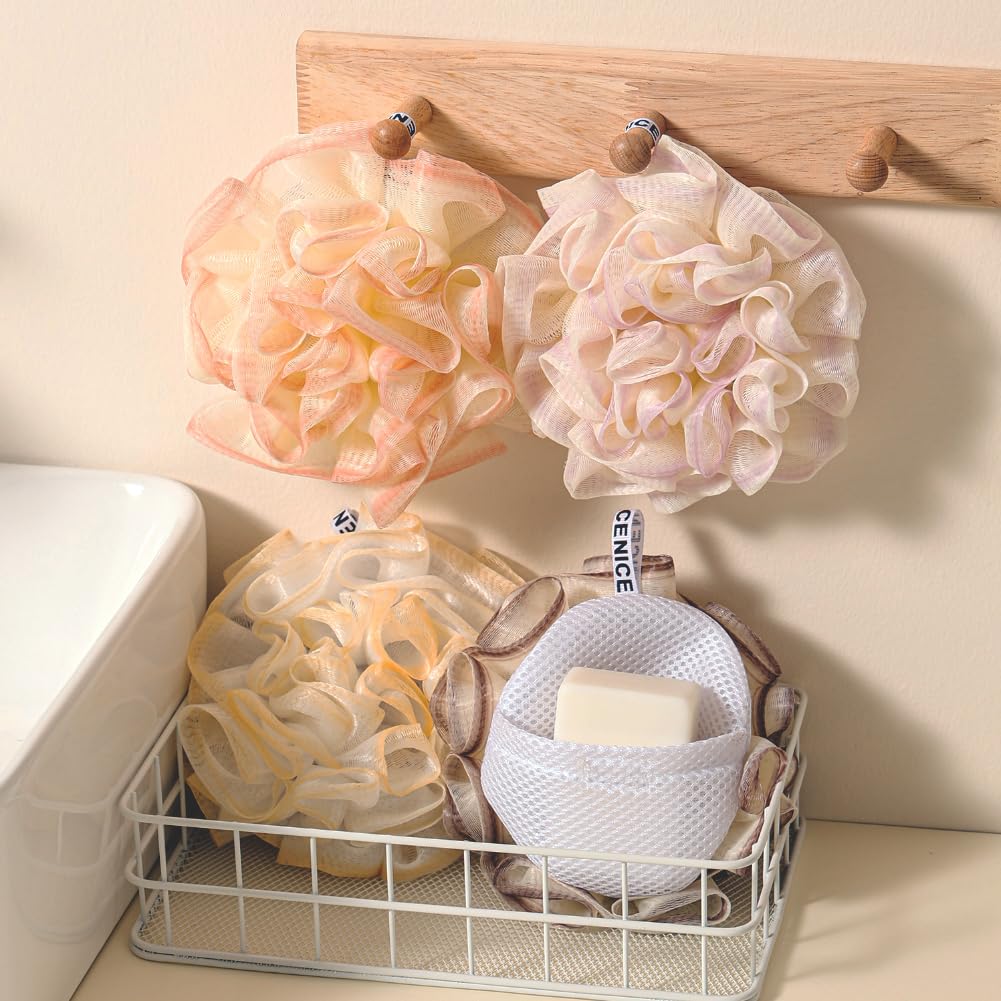Washcloth Loofah Combo 2-in-1 Soap Bags, Soap Savers and Bar Soap Pouch for Deep Exfoliating Body Scrubber and Mesh Shower Sponge