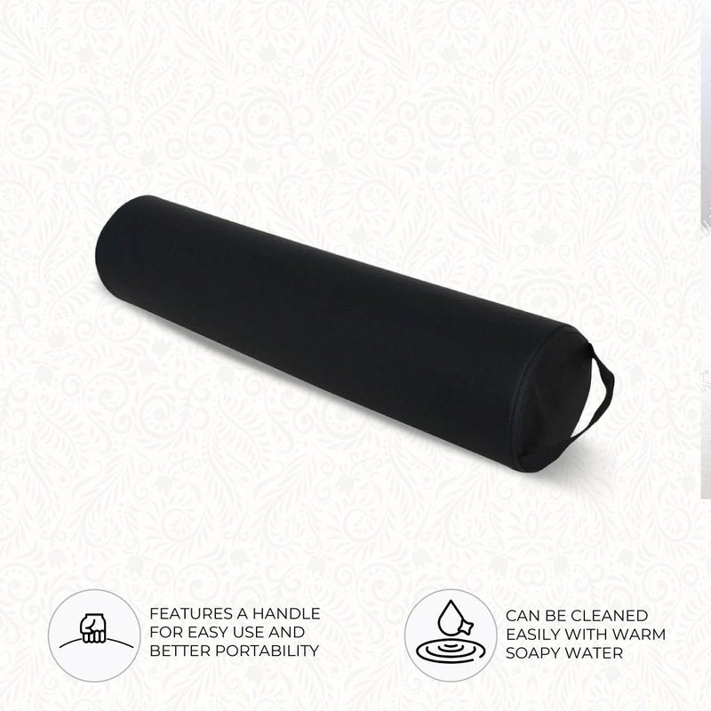 Full Round Bolster Pillow - Black Oil & Stain-Resistant Massage & Yoga Cushion | 6” R x 26” L
