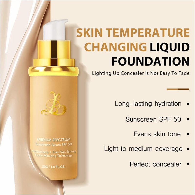 Skiennix Color Changing Foundation | 4-in-1 Hypoallergenic Hydrating Formula with SPF 50 - 1.0 fl oz