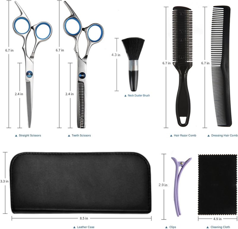 Regine Switzerland Haircut Scissors Kit - 11-Piece Professional Set with Thinning Shears, Comb & Cape