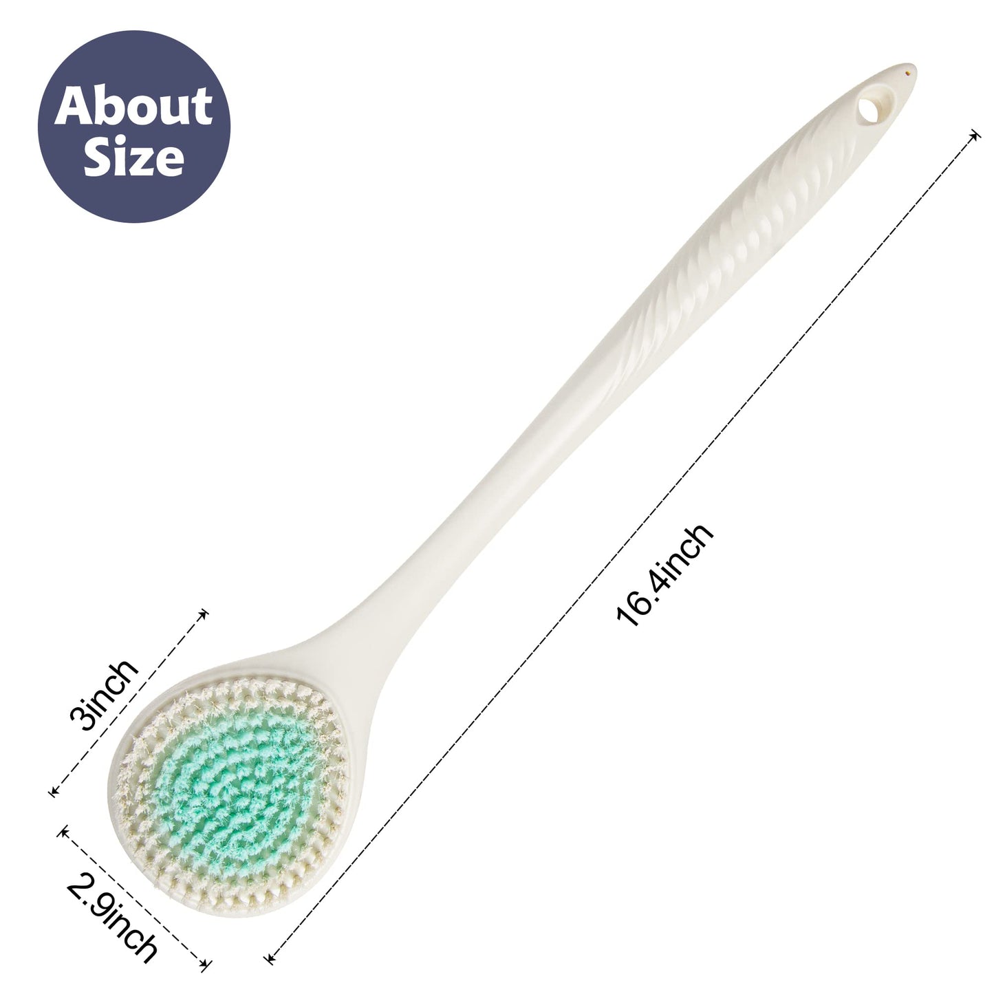 BEDELITE Back Scrubber for Shower, Soft Bath Brush Long Handle for Men & Women(16.4 Inches), Anti Slip Body Scrubber Exfoliator for Cleaning(Ivory)
