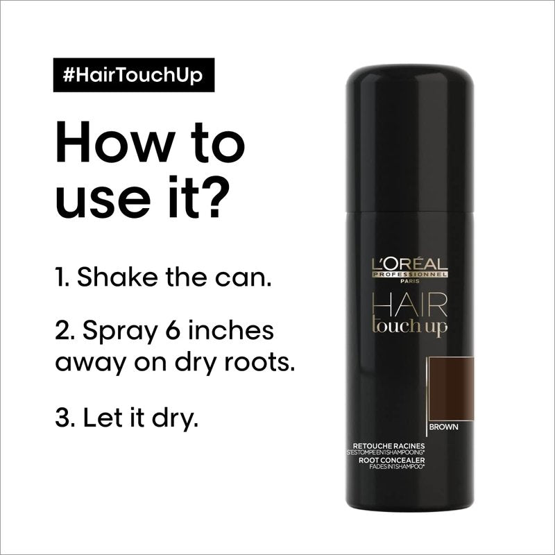 L'Oréal Professionnel Paris Hair Touch Up - Root Concealer Spray - Blends and Covers Grey Hair, Does Not Transfer or Smear, 2.0 Oz Brown