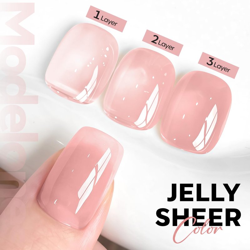 modelones Pink Gel Nail Polish Nude Pink Nail Polish Jelly Sheer Natural Translucent Soak Off U V Gel Clean Girl Valentine Nails for Women Nail Art French Tip Manicure 15 ML
