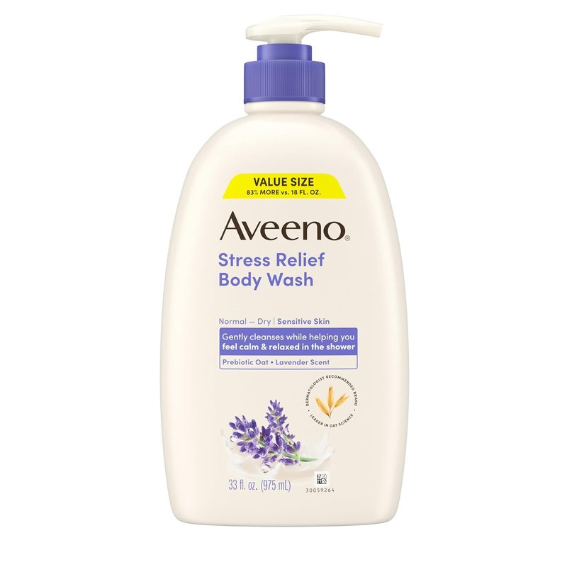 Aveeno Stress Relief Body Wash for Women, Calming Lavender Scent & Prebiotic Oat, Cleanser for Sensitive Dry Skin, Paraben, Dye & Soap-Free, 33 Fl Oz