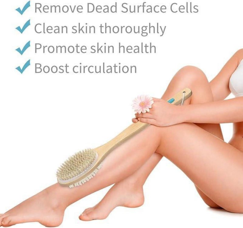 Chillaxing Long Handle Shower Brush – Eco-Certified, Eco-Friendly, 100% Vegan & Cruelty-Free, Dual-Sided Soft & Stiff Bristles, Back Scrubber & Body Exfoliator for Wet or Dry Brushing