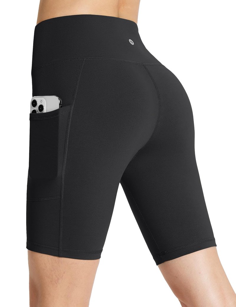 baleaf Biker Shorts for Women Workout Yoga Gym Spandex Running Volleyball Tummy Control Compression with Pockets 8" Black L