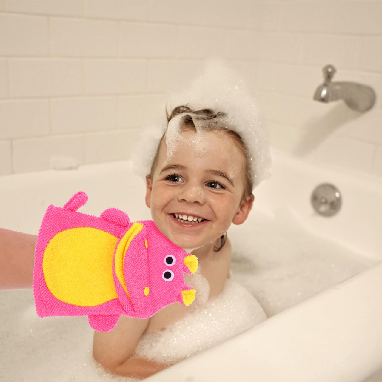 VINTORKY Kids Bath Gloves 5Pcs Cartoon Animal Shape Soft Exfoliating Mitts for Children Gentle Skin Cleaning Travel and Daily Bath Use
