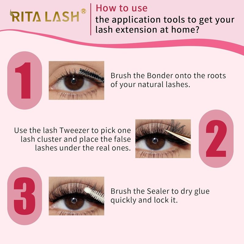 RITALASH Lash Extension Kit - 640pcs DIY Cluster Lashes with Bond & Seal | 10D-40D, 10-16mm Sizes
