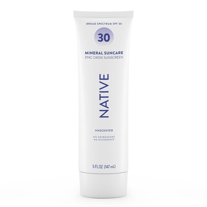 Native Sunscreen SPF 30 - Zinc Oxide Sun Protection for Sensitive Skin | Unscented, Lightweight, 5 Ounces