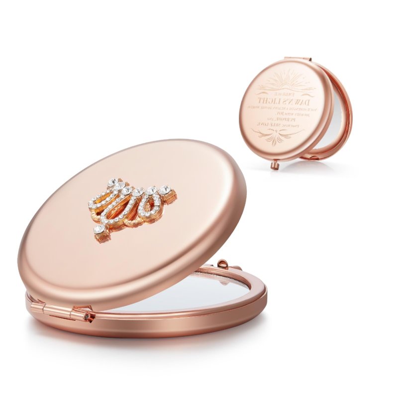 OMIRO 1X/10X Magnifying Compact Mirror, Small Crown Engraved Pocket Makeup Mirror Gift for Her Women Mom(Rose Gold)