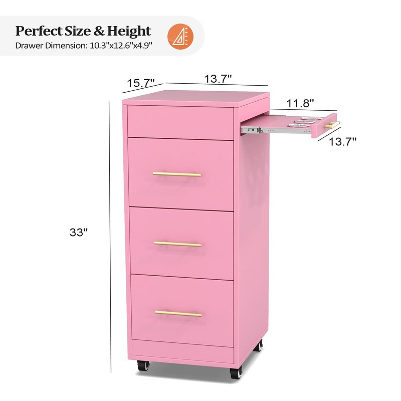 Salon Trolley Cart with Wheels, 3-Drawer Rolling Hair Styling Station, Mobile Beauty Trolley with Hot Tools Holder, Storage for Salon, Barbershop, Spa & Tattoo, Pink