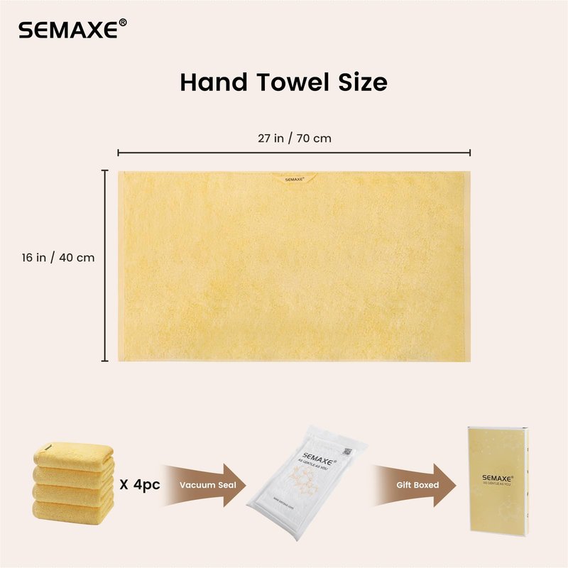 SEMAXE Yellow Hand Towels for Bathroom, 4-Pack Cotton Hand Towels with Hanging Loop, Soft & Absorbent, Quick Dry, Bright Bathroom Use, Easy Care