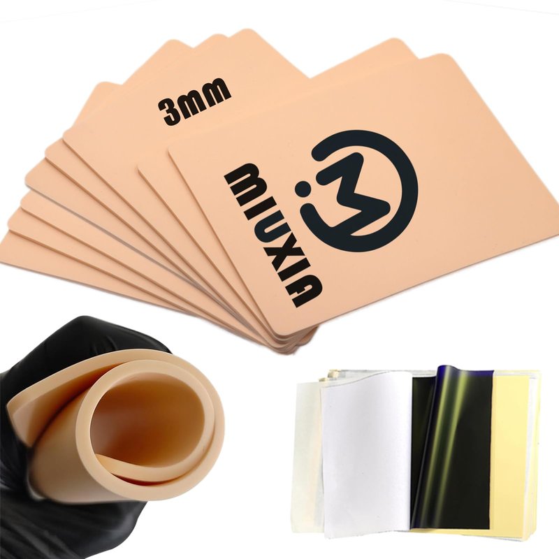 MIUXIA 18Pcs 3MM Tattoo Skin Practice Kit Includes 8Pcs Fake Skin and 10Pcs Tracing Paper Double Sided Thick Skin Tattoo Stencil Paper Supplies Kit