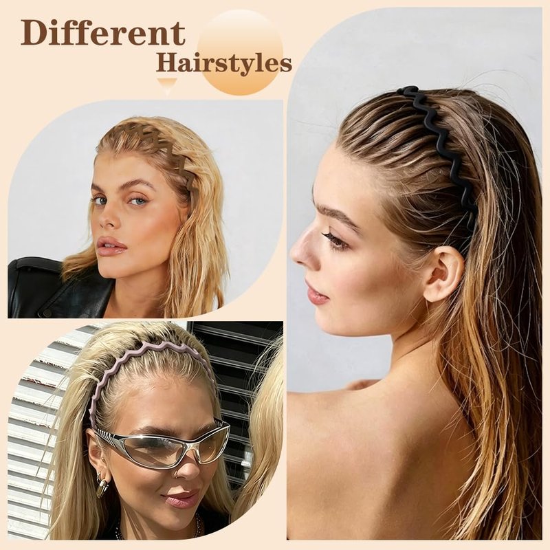 ELLOPH 6 Pack Zig Zag Headbands for Women, Non Slip Headband with Teeth, Plastic Hair Bands for Daily Work Makeup Sports 90s Retro Style Hair Accessories for Women Girls