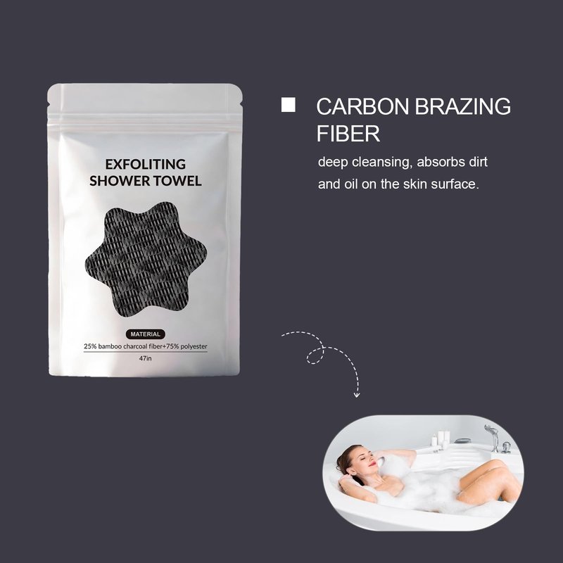 2PC Exfoliating Shower Towel 47" 2-in-1 Exfoliating Towel, Deep Exfoliating, Premium Scrub Wash Cloth for Body & Face, Sides Shower Washcloth for All Skin Types Woman and Men (2 Pieces in Black)