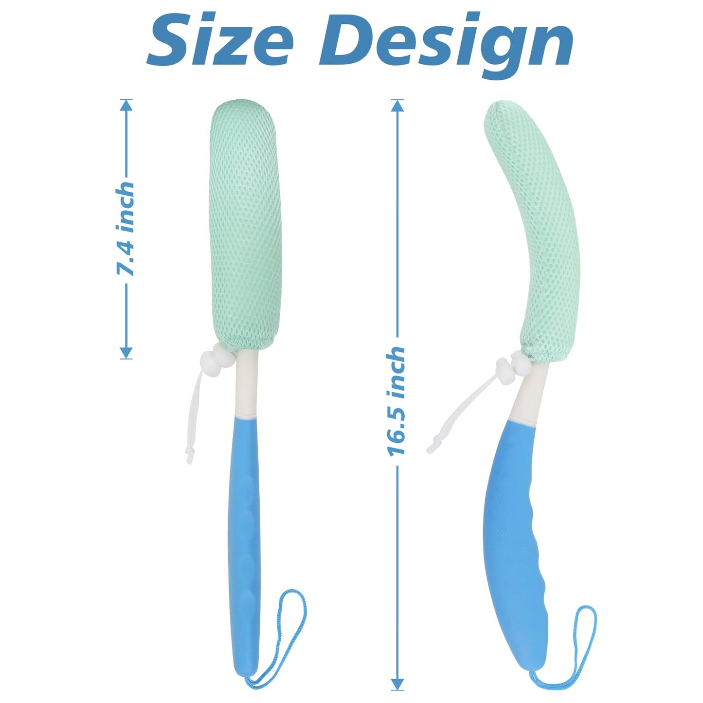 KkaFFe Shower Brush with Long Handle，15.35" Back Brush，Long Back Scrubber for Men Women，Long Handled Sponge Body Exfoliator, Loofah Back Scrubber for Aid Bathing