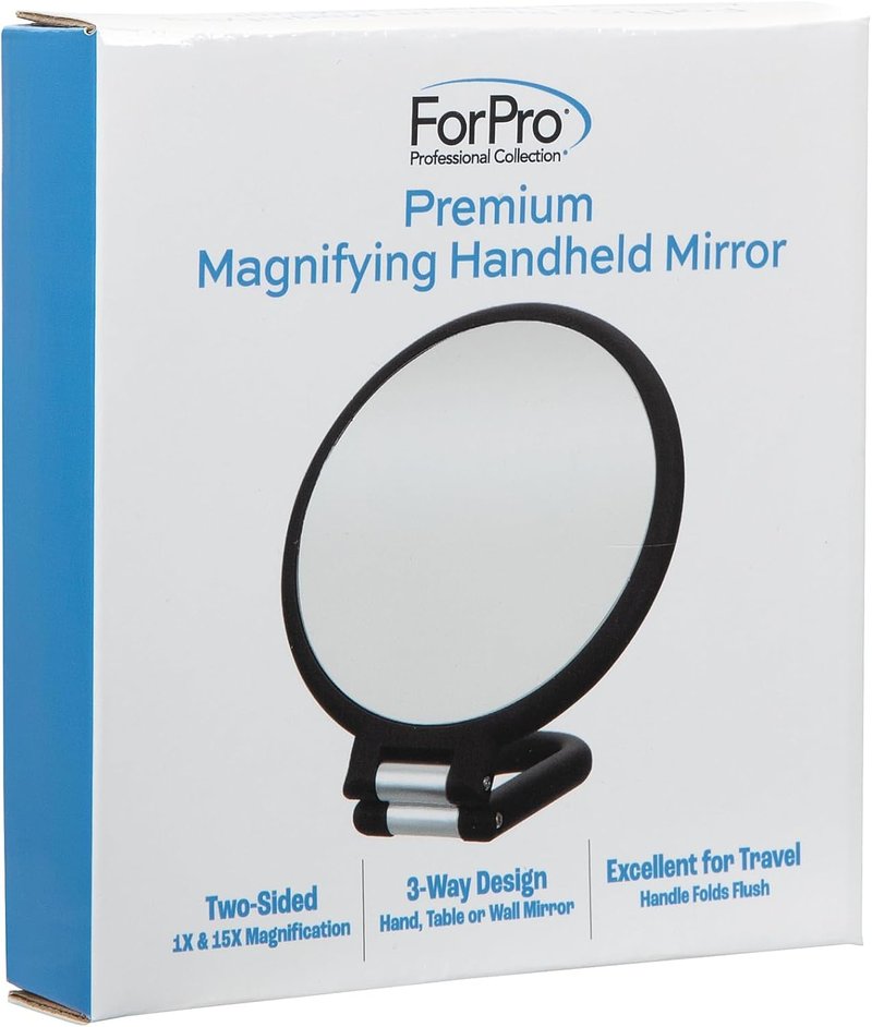 ForPro Professional Collection Premium Handheld Magnifying Mirror - 1X/15X Magnification, Adjustable Folding Handle, Black