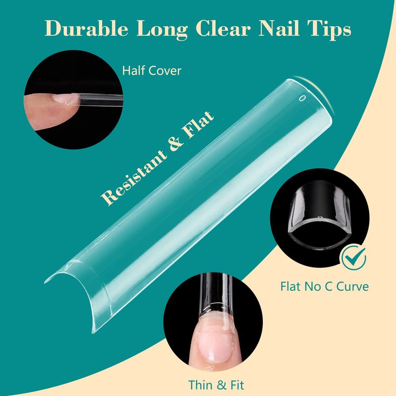 504PCS 3XL Tapered Square Nail Tips, No C Curve Flat Half Cover Extra Long False Nail Tips Fake Nail Extension for Nail Salon Home DIY,12 Sizes