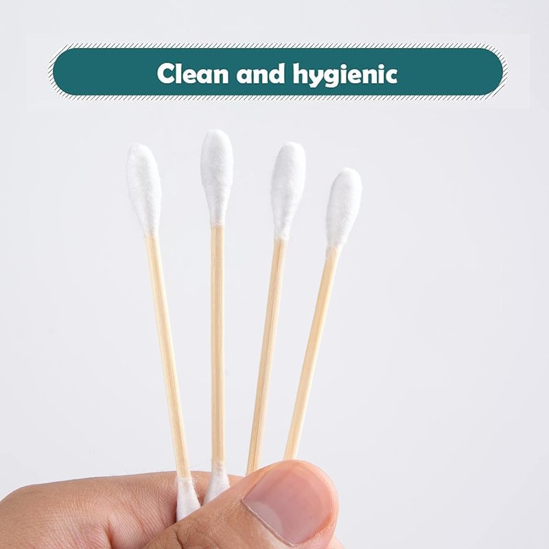 MONCOM Cotton Swabs 500 Count Double Round Thick Tips I Biodegradable Eco-Friendly Strong Wooden Sticks Cotton Swabs For Ears | Firm Qtips cotton swabs | Natural Cotton Buds, 2.8 inch, One Small box
