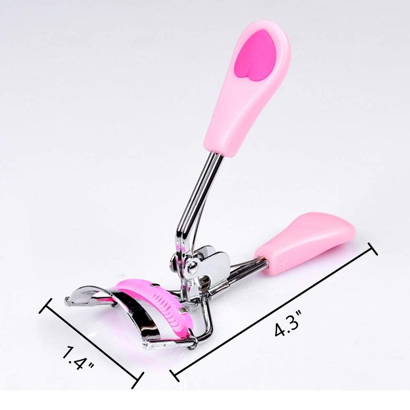 MERVK Stainless Steel Eyelash Curler with Built-in Comb Pinch Pain-Free Suitable for Any Eye Shapes and Sizes, with 5 Silicone Refill Pads (Light Pink)