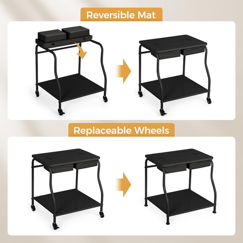 FAHKNS Pedicure Cart with Foot Rest, Portable Salon Nail Rolling Cart, Pedicure Foot Rest for Manicure Massage Station with Comfortable Cushion Footrest Stool for Spa Home and Beauty Salon Use
