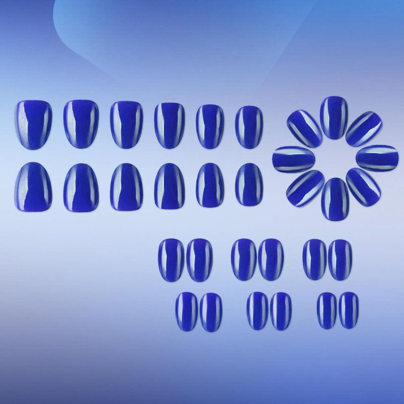 Regine Switzerland Royal Blue Press On Nails - Glossy Short Almond Full Cover 32 Pcs for Manicure