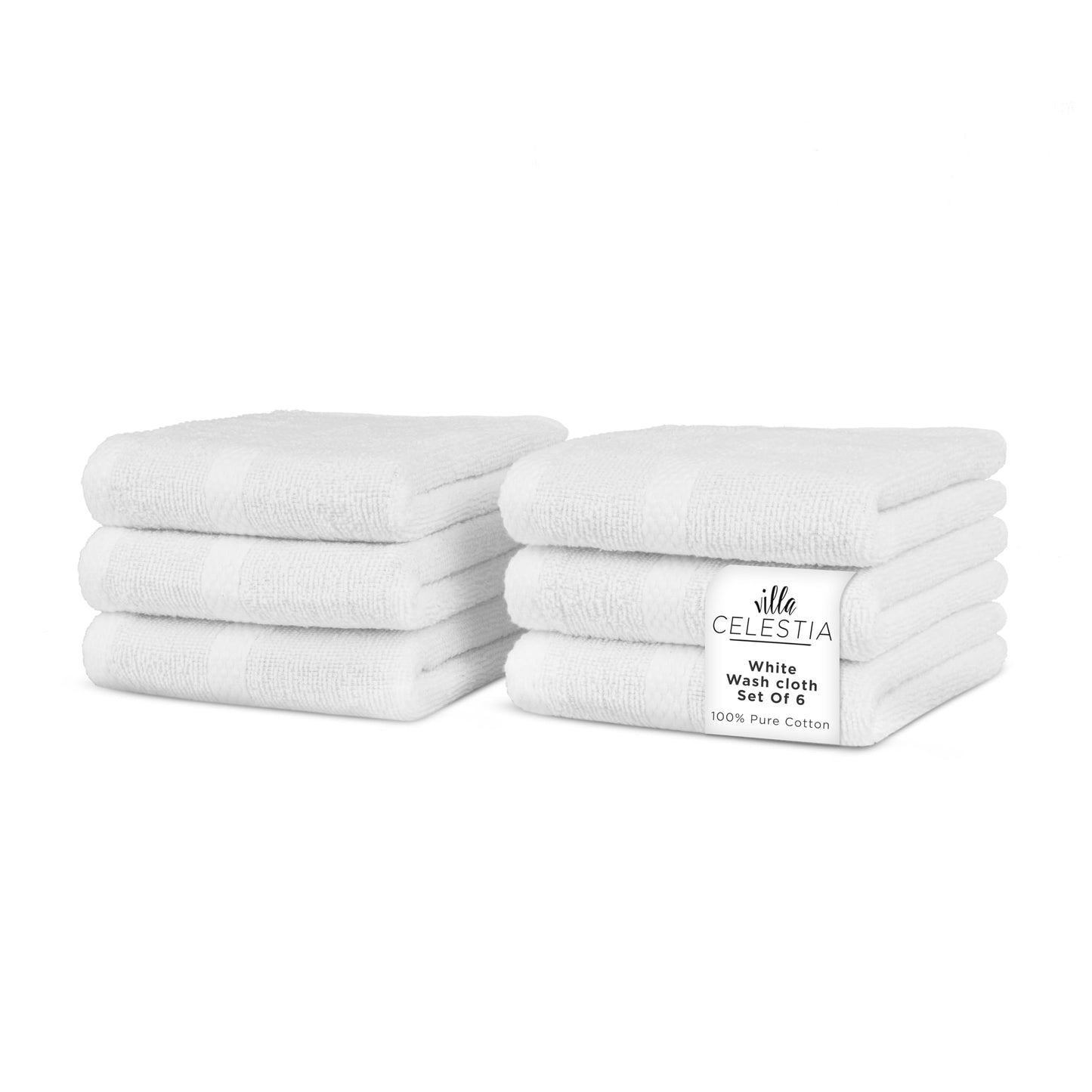 Villa Celestia Cotton Washcloths Set of 6, 12x12 Inch, 100% Ring-Spun Combed Cotton, Soft Absorbent Quick-Dry Wash Cloths for Face and Body, Oeko-TEX Certified, Hotel & Spa Quality, White