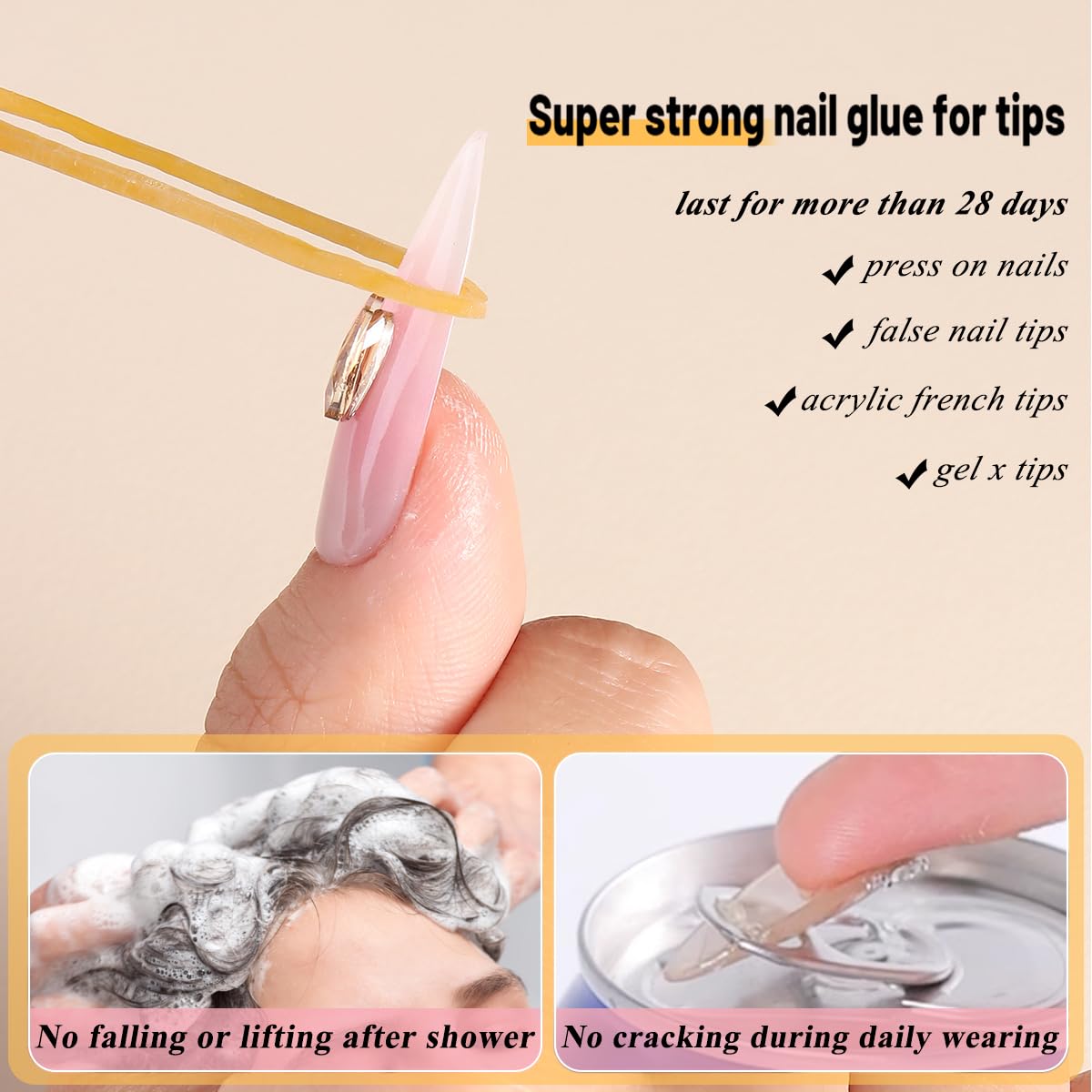 Strong Semi-Solid Nail Glue for Press-On Nails - Quick Drying Clear Gel | 6g x 2 PCS