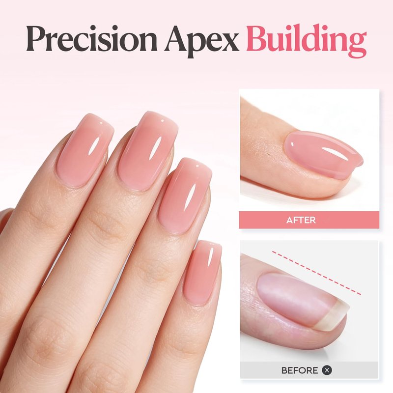 AzureBeauty Builder Gel for Nails, 18ml 7-in-1 Jelly Peach Self-Leveling Nail Strengthener for beginners, UV/LED Soak Off Builder Gel for Apex, Extension, Overlay & Rhinestone, Base & Top Coat Needed