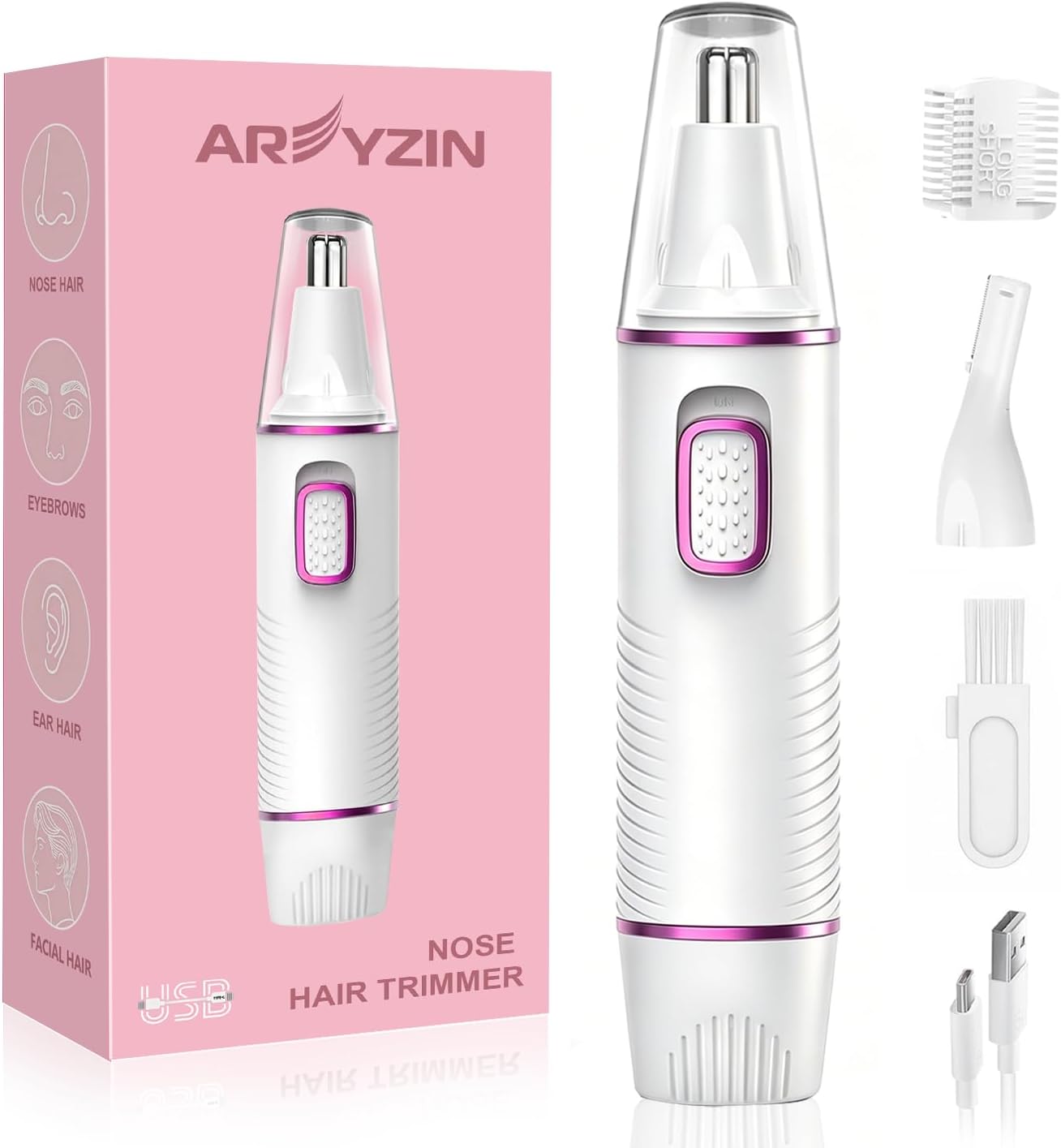 Skiennix Nose Hair Trimmer - USB Rechargeable 2-in-1 Painless Ear & Facial Hair Remover | IPX7 Waterproof