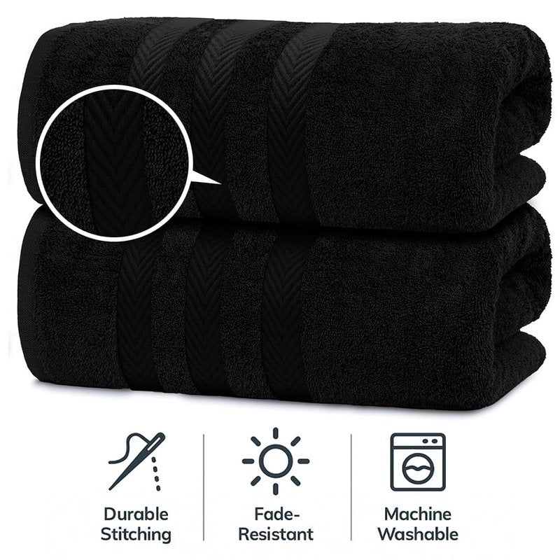 RIVERSIDE Pack of 2 Extra Large Bath Sheets 35 x 70 Inches, 100% Ring Spun Cotton, Hotel Quality, Oversized Bath Towels for Adults, Soft, Highly Absorbent & Quicker to Dry, Black