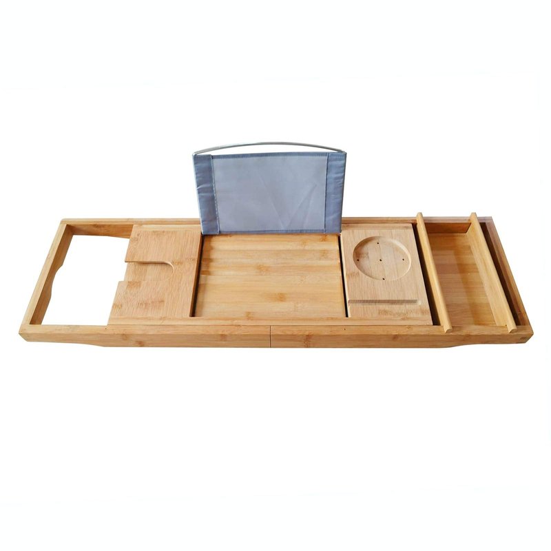 Bamboo Bathtub Tray Expandable Bathroom Tray for Home Spa Relaxation, Premium Foldable Wood Bath Table, Soap Dish, Book, Phone & Tablet Holder, Wine Glass Slot - Relaxing Bath Caddy