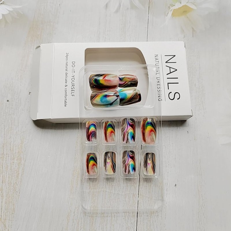 Press On Nails - Medium Square Acrylic Nails with Color Gradient Design | 24 Pcs Glossy Full Cover Reusable