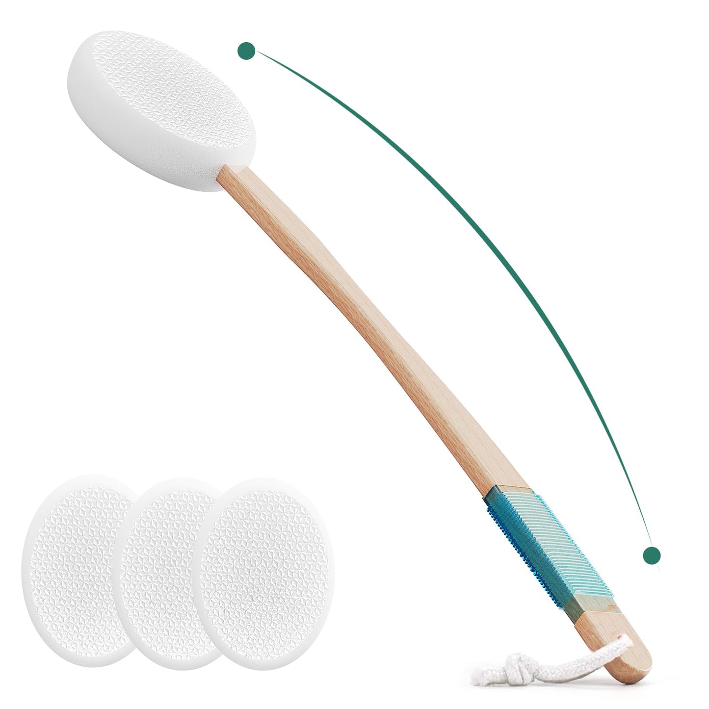 Svarvns Lotion Applicator with 4 Replaceable Pads for Back, Self, Elderly, Women - Cream Medicine Applicator with 17" Curved Handle Easy to Target Back and Feet, White