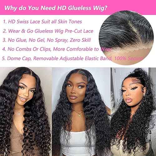 Metamuclia Wear and Go Glueless Wig Water Wave Wigs Human Hair Pre Plucked Pre Cut Lace 180 Density 4X4 HD Lace Closure Wigs for Women Upgraded No Glue Wet and Wavy Lace Front Wigs with Baby Hair 18"