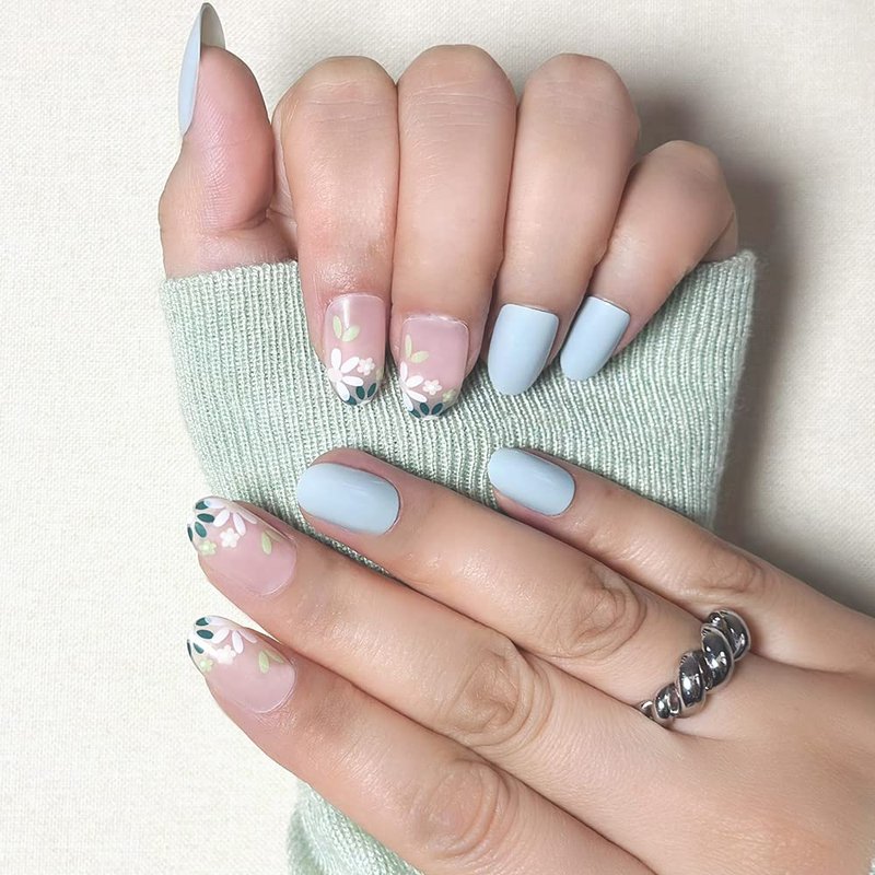 Lucoffeoi Press-On Nails Set - 24 Medium Almond & Square Fake Nails with Glue & Adhesive Tabs
