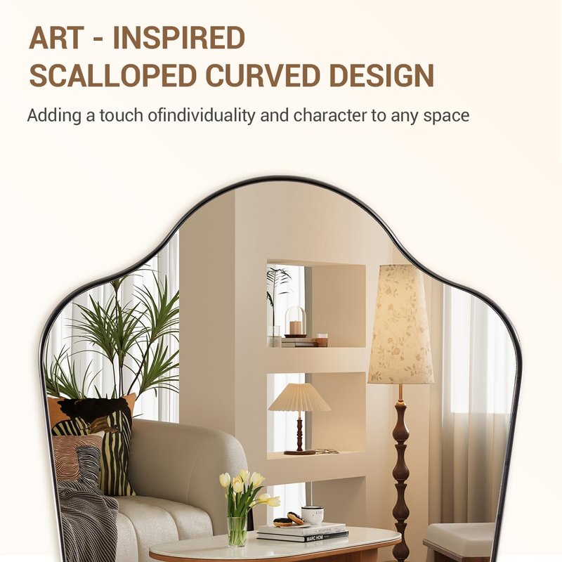 ANDY STAR Brushed Nickel Bathroom Mirror, 24x32 Scalloped Wall Mirror for Vanity, Curved Shaped Mirror for Entryway, Bedroom, Anti-Rust Stainless Steel Frame