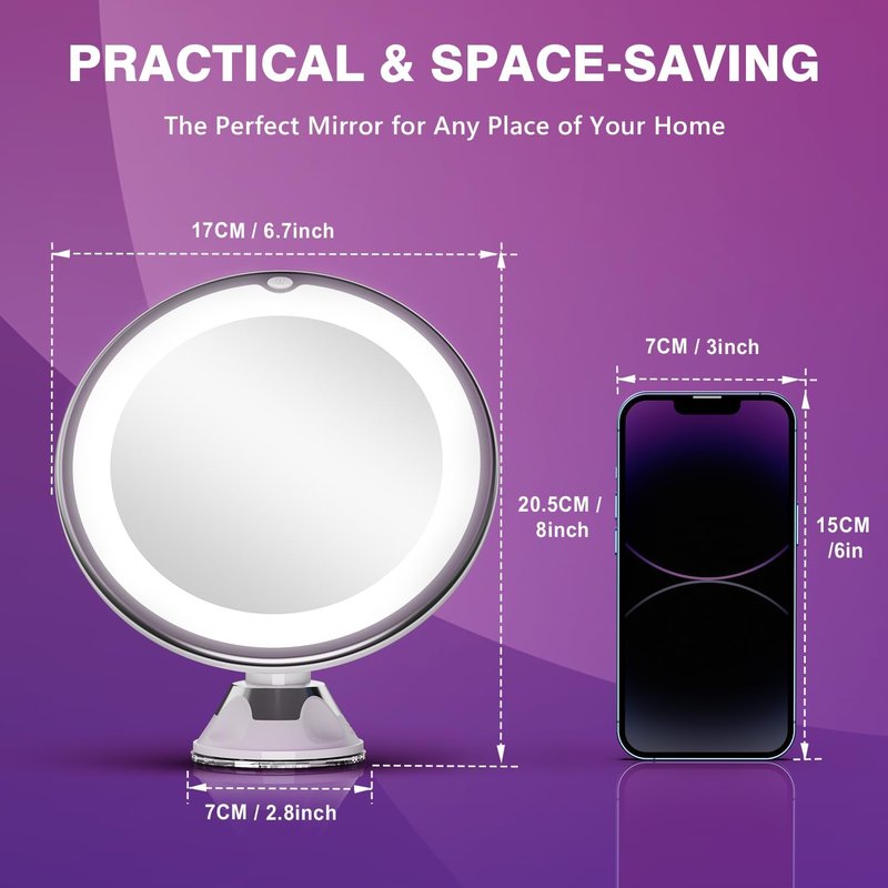 Auxmir 30X Magnifying Makeup Mirror with Light - Portable Suction Cup & 360° Swivel Design for Home & Travel