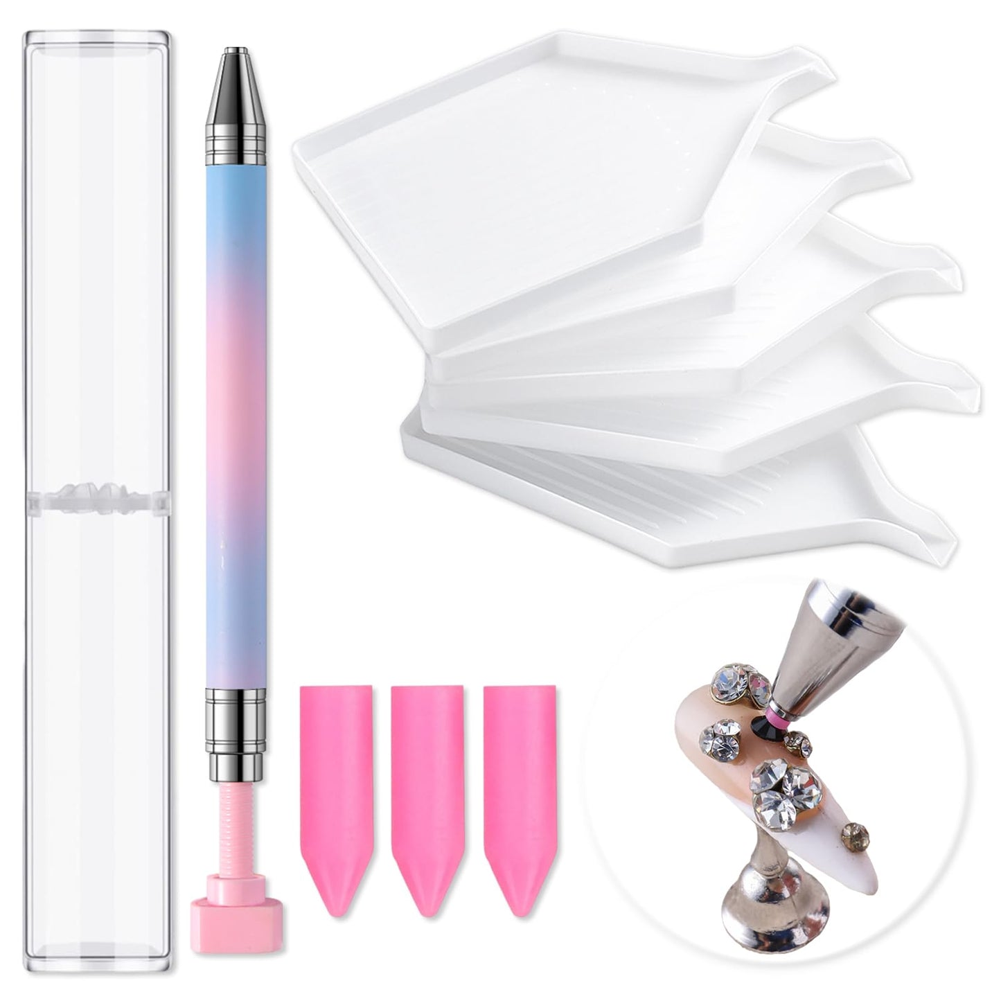 SUTOKAKA Rhinestone Picker Tool Kit for Diamond Painting Art, Refillable Wax Pen, 3Pcs Wax Refills with 5Pcs Gem Beads Rhinestone Trays Pick up Bedazzling Tools for DIY Craft