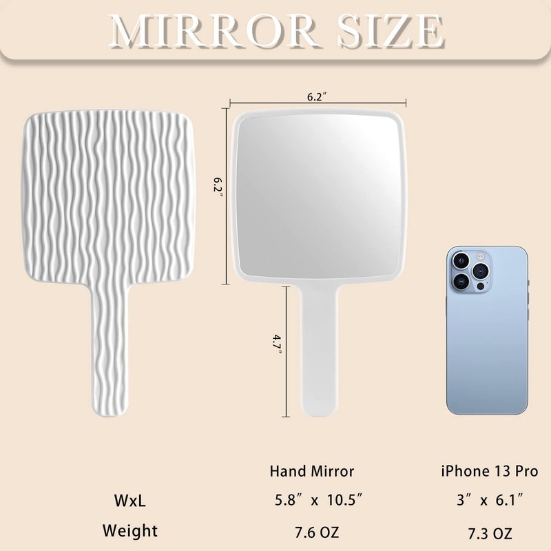 Jasefa Hand Mirror, Handheld Mirror with Handle for Makeup, Portable Cute Hand held Mirror for Shaving, Travel Men & Women(White)