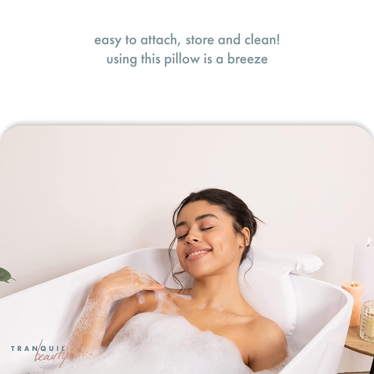 TranquilBeauty Bath Pillow, White, PVC, Pain Relief, 7 Suction Cups - Ergonomic Head & Back Support, Luxury Spa Experience, Waterproof Design, Ideal for Elderly & Children