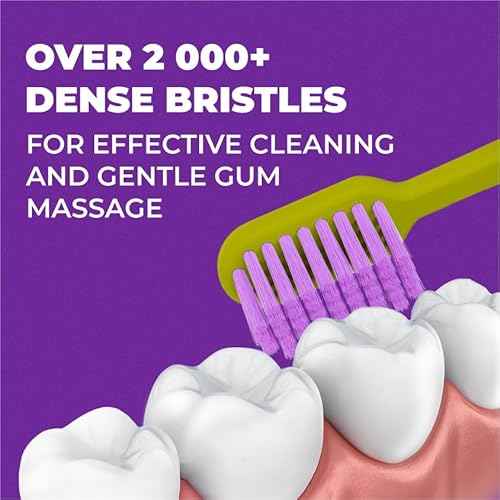 Medium Soft Toothbrush for Adults | Ultra-Dense Rounded Bristles | Gentle on Gums | Deep Plaque Removal | Whiter Smile | Suitable for Braces | 2 Pack Multicolor